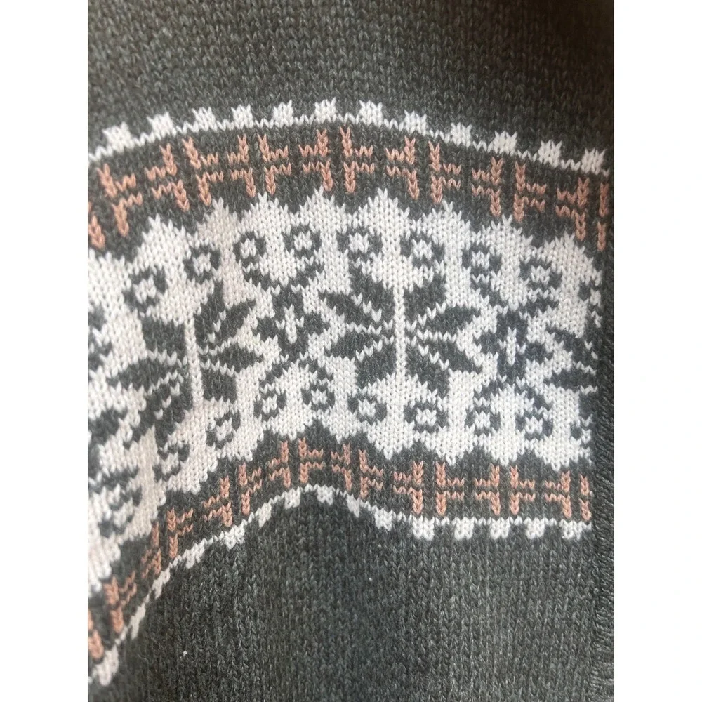 Mens Fair Isle Snowflake Zip Up Sweater Jacket Green‎ Tan White Size M Winter